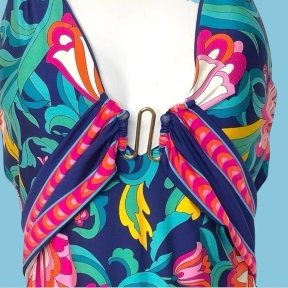 Trina Turk One Piece SwimSuit Women's Standard India Garden Plunge Neck NWT - Picture 7 of 13